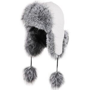 ⚡Women White Faux Fur Trapper Pompoms Warm Classic Ear Flaps Fuzzy Bobble Cap